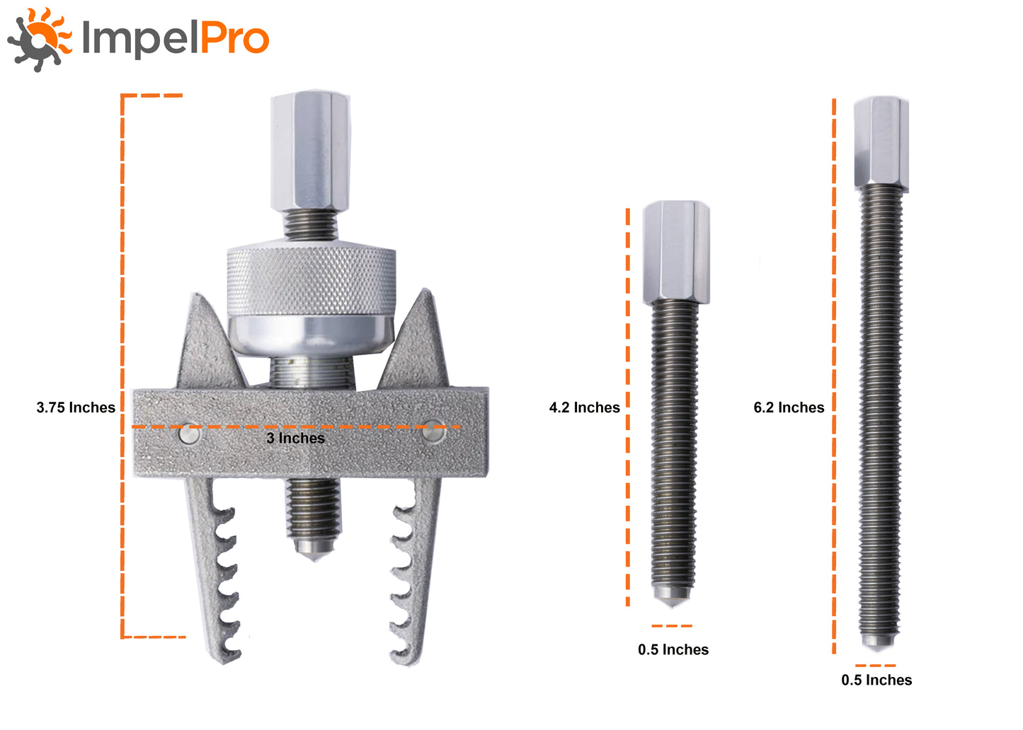 ImpelPro Standard Puller with Rods – Dimension Guide Showing Measurements of Tool and Rod Lengths